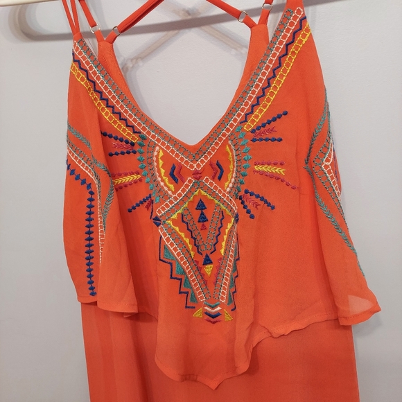 Boho flowy maxi dress embroidery criss cross back - Picture 7 of 9